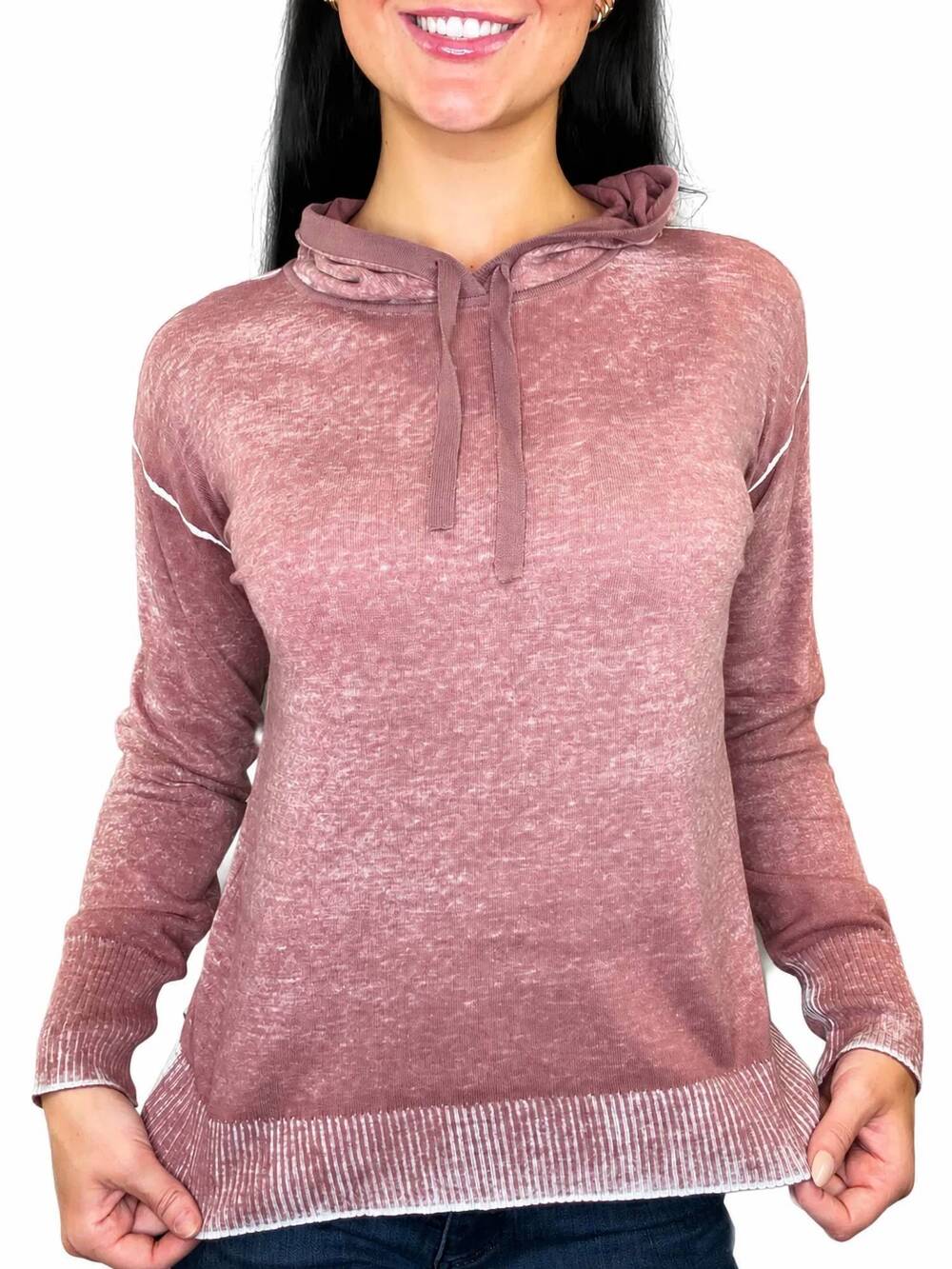 NEW CHARLIE B long sleeve reverse printed hoodie sweater in rosewood